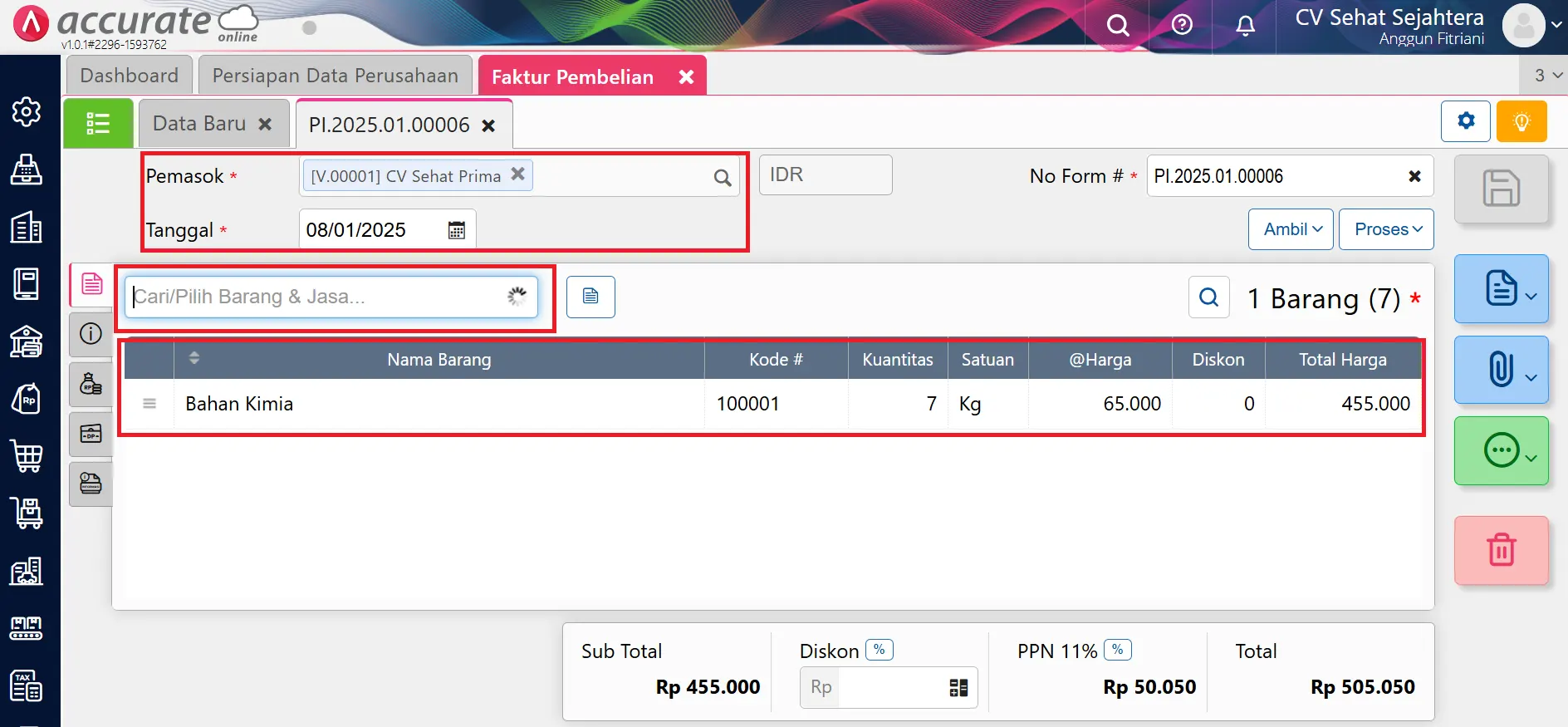 mencatat beban pembelian ke cost nilai persediaan